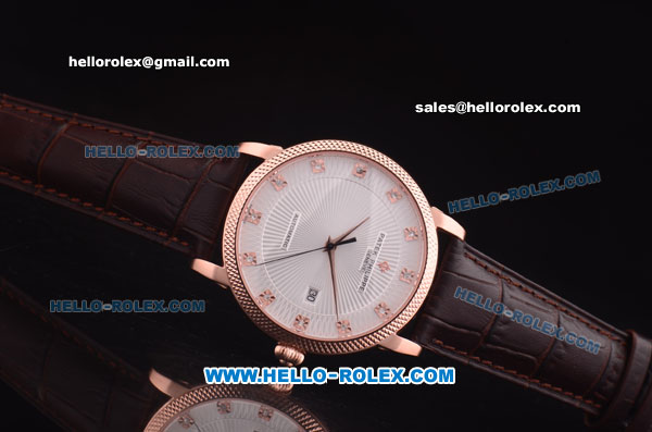 Patek Philippe Swiss ETA 2824 Automatic Rose Gold Case with White Dial and Brown Leather Strap - Click Image to Close